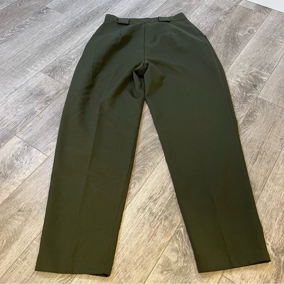 VINTAGE Olive Khaki Green Trousers Pleated Tapered Carrot Relaxed Fit Pants 8 10 - Picture 7 of 14